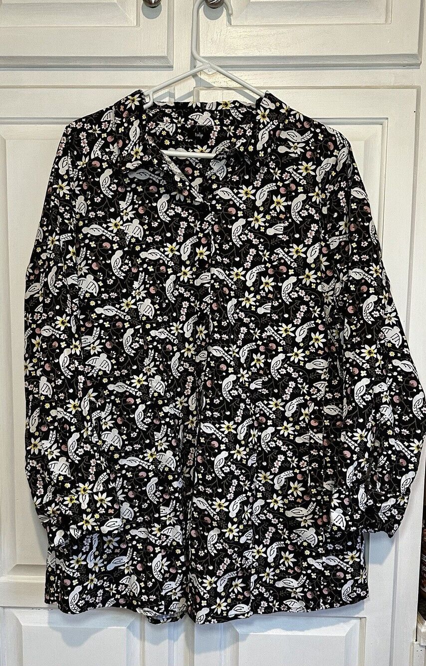 Tulip Tunic Flare Shirt Dress Pockets Size Large Boho Bird Button Up